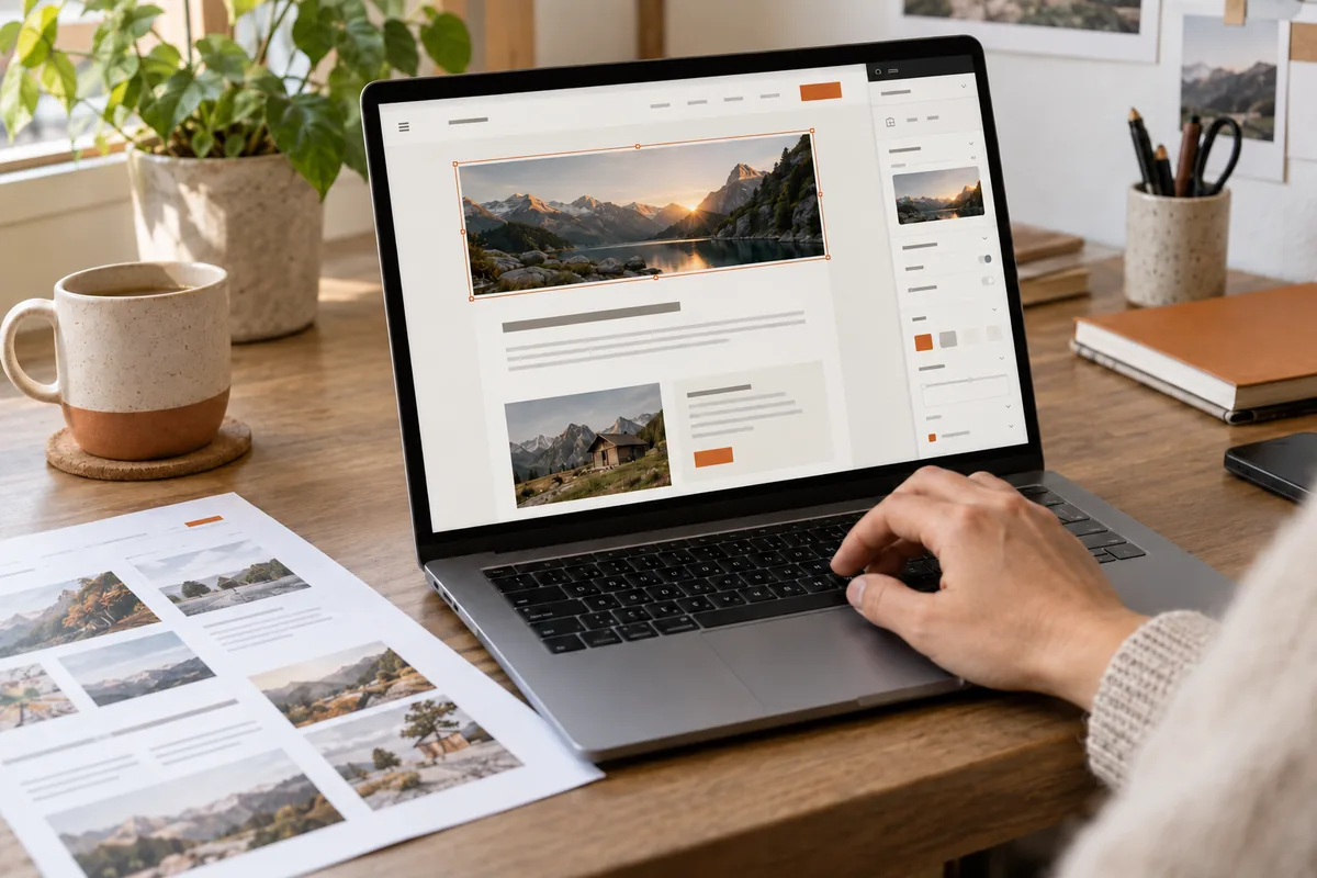 Modification d’une image dans un éditeur de pages sur un ordinateur portable